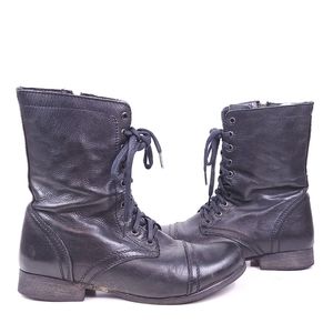 Steve Madden Troopa Black Leather Lace Up Combat Boots